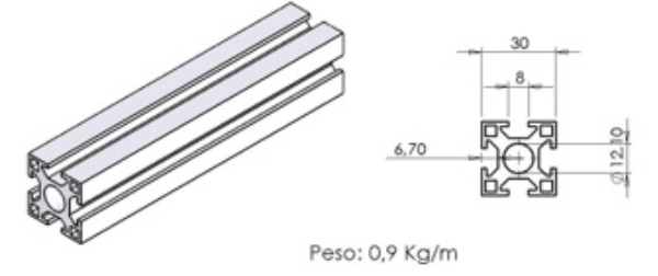 PERFIL 30X30 Leve - Perfil em Alumínio
