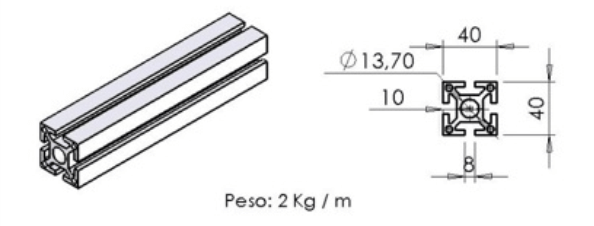 PERFIL 40X40 Básico -  Bancadas em Alumínio em Curitiba e Região