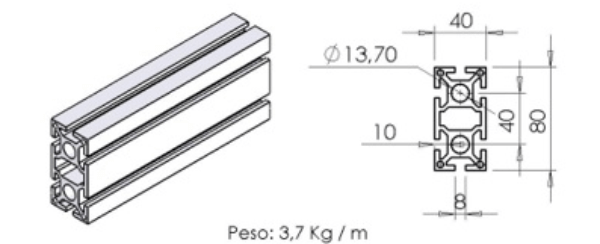 PERFIL 40X80 Básico -  Perfil em Alumínio em Curitiba e Região