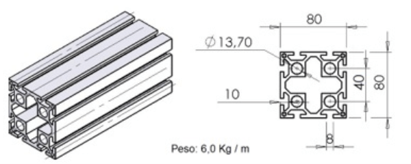 PERFIL 80X80 Reforçado - Perfil em Alumínio