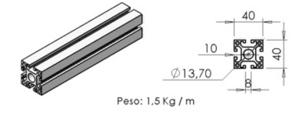 PERFIL 40X40 Leve -  Perfil em Alumínio em Curitiba
