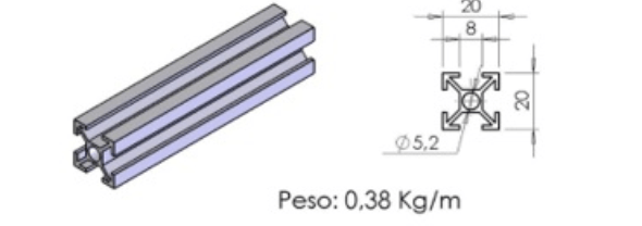 PERFIL 20X20 – D01-5 -  Bancadas em Alumínio